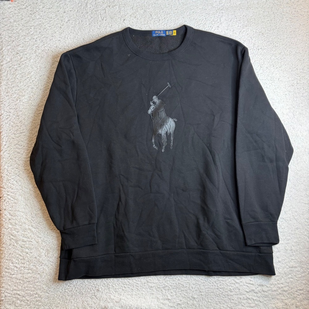 Polo Ralph Lauren Mens Black Big Pony Fleece Crewneck Sweatshirt 3XLT Tall